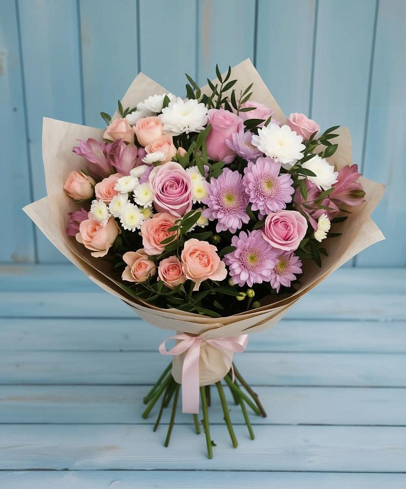 Букет цветов из: Хризантемы, Розы и Альстромерии в Череповце