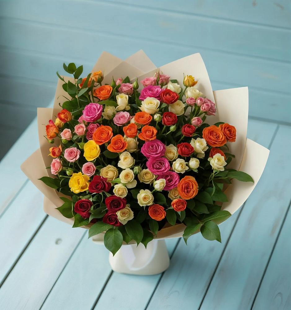 Букет Микс из разноцветных кустовых роз в Череповце