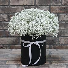 Цветочная композиция из Гипсофила в шляпной коробке в Череповце