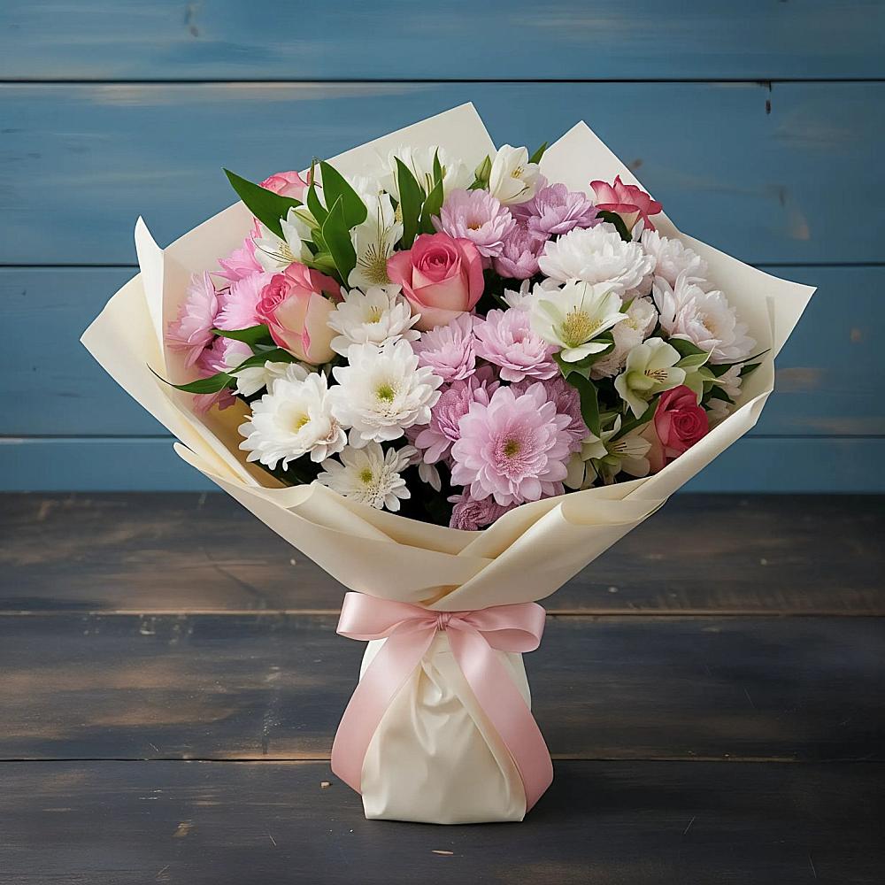 Букет цветов из: Хризантемы, Альстромерии и Розы в Череповце